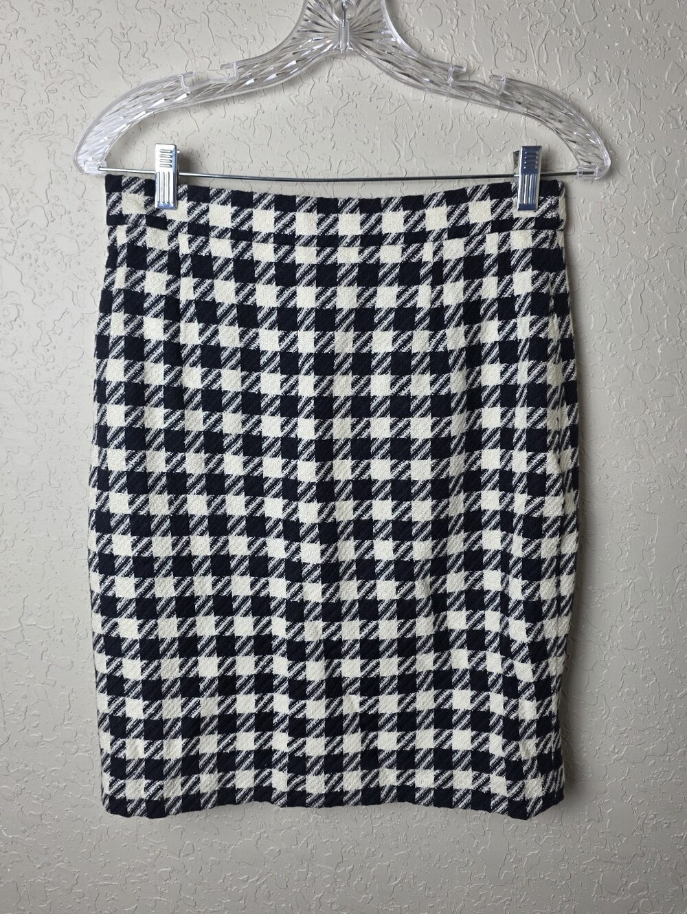 Escada By Margaretha Ley Vtg Houndstooth Wool Pencil Skirt Black White Size 40